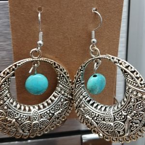 Handmade With Love Silver Color and Turquoise Color Earrings